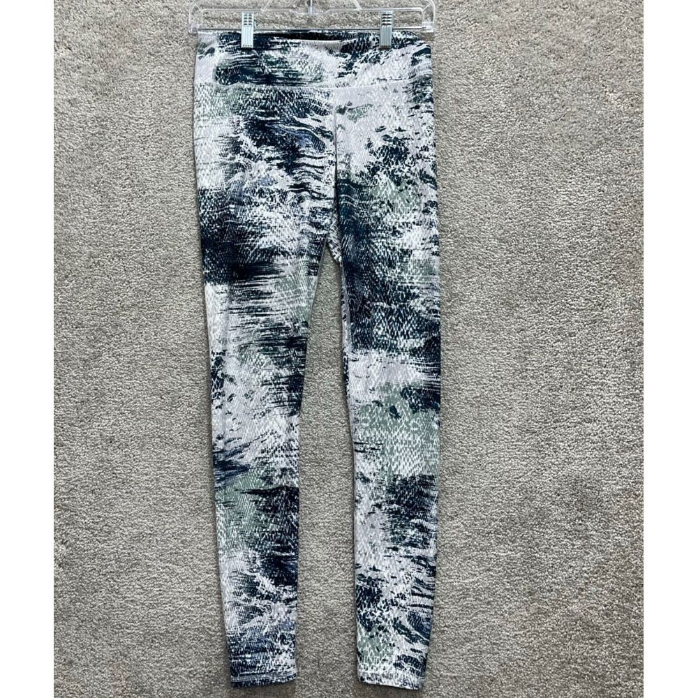 Fabletics Leggings Women's Size XS White & Blue Print Polyester Elastic Waist